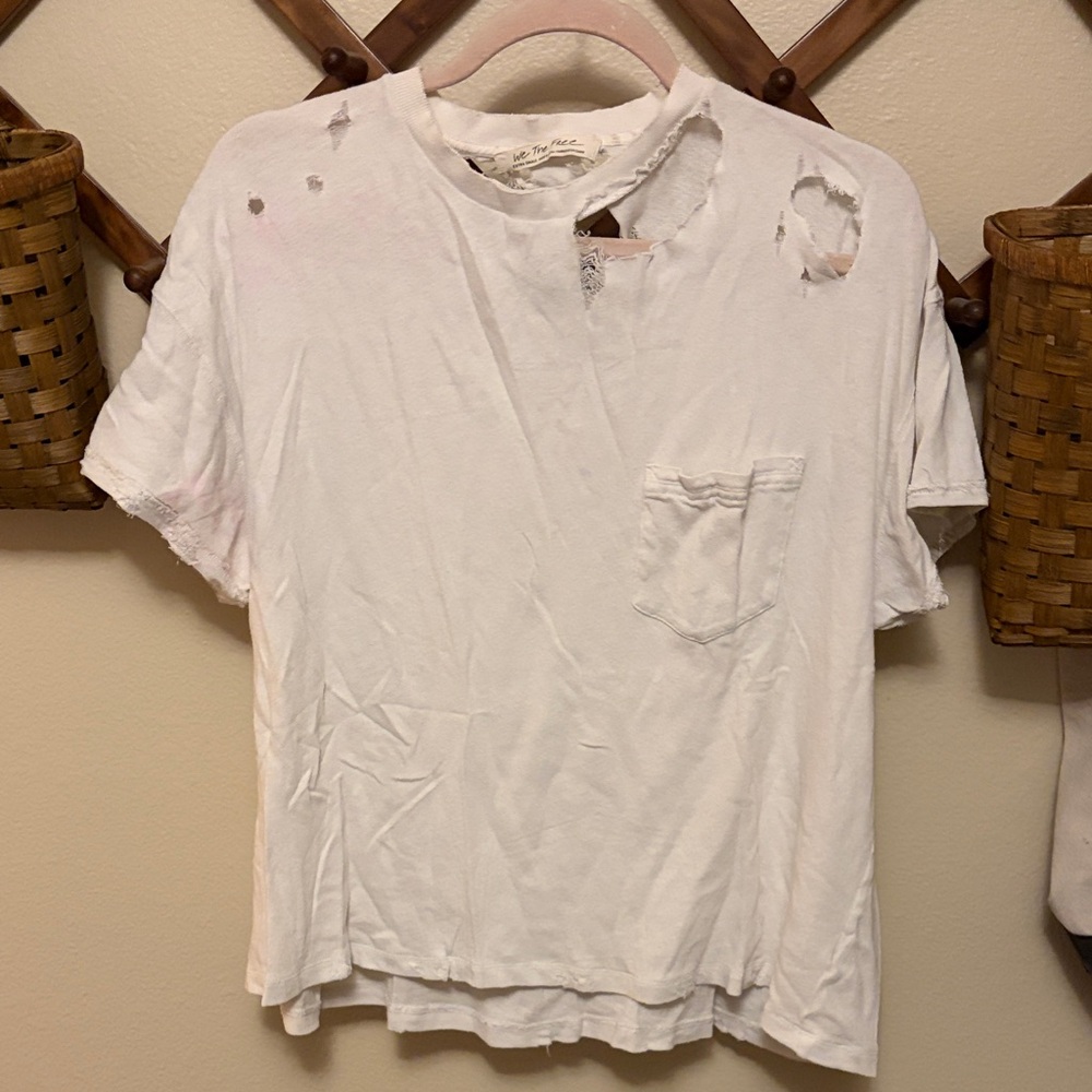 We The Free White Distressed Short Sleeve Tee